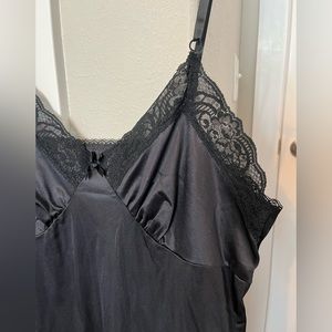 Vintage Adonna Black Silky Lace with Bow Slip Dress Women's XL